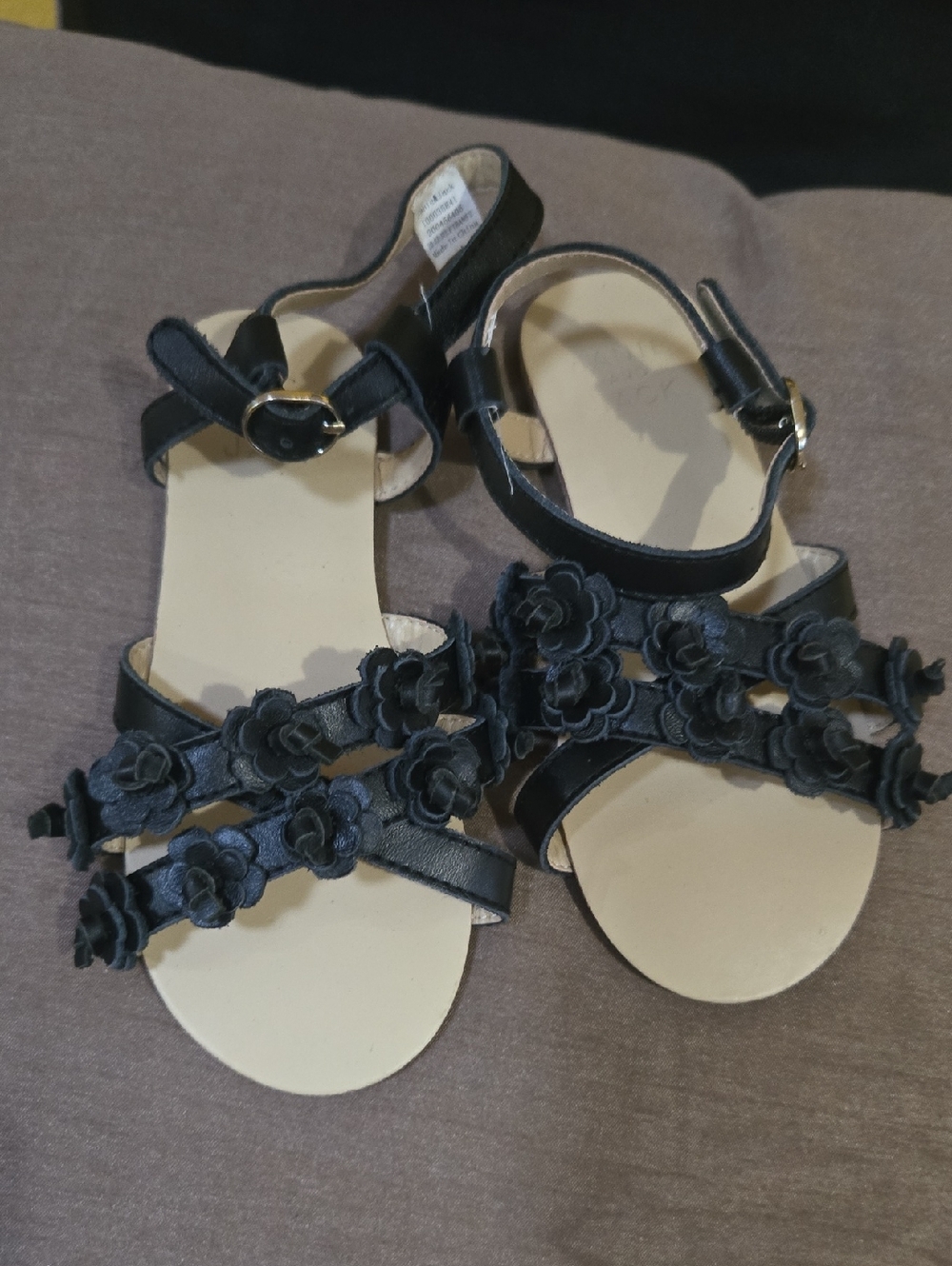 Janie & Jack Flower Sandals  Size 10.5 Pre Owned Fashion Black Tik Tok